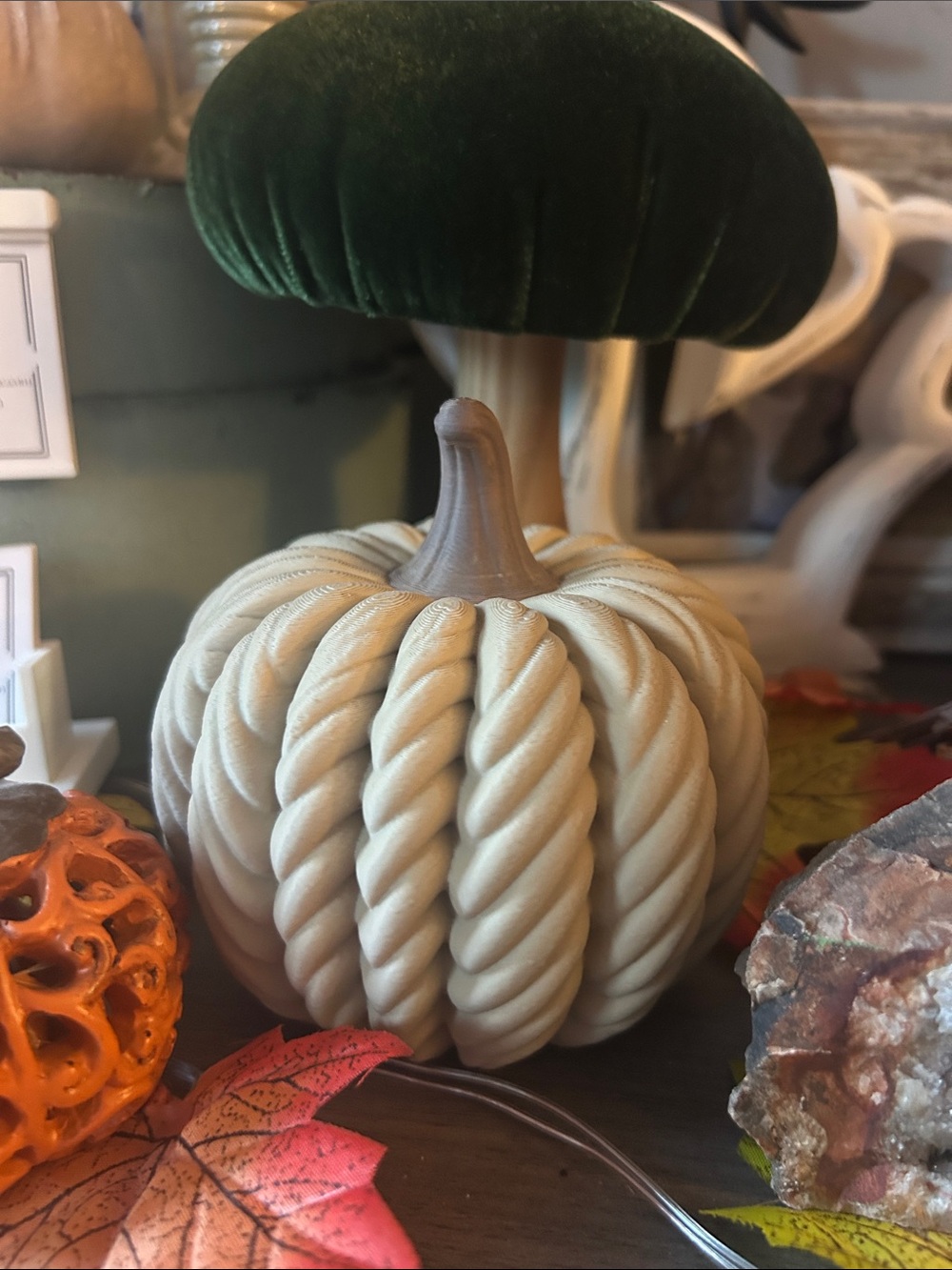 Home Accents Cream Knit-Style Decorative Pumpkin